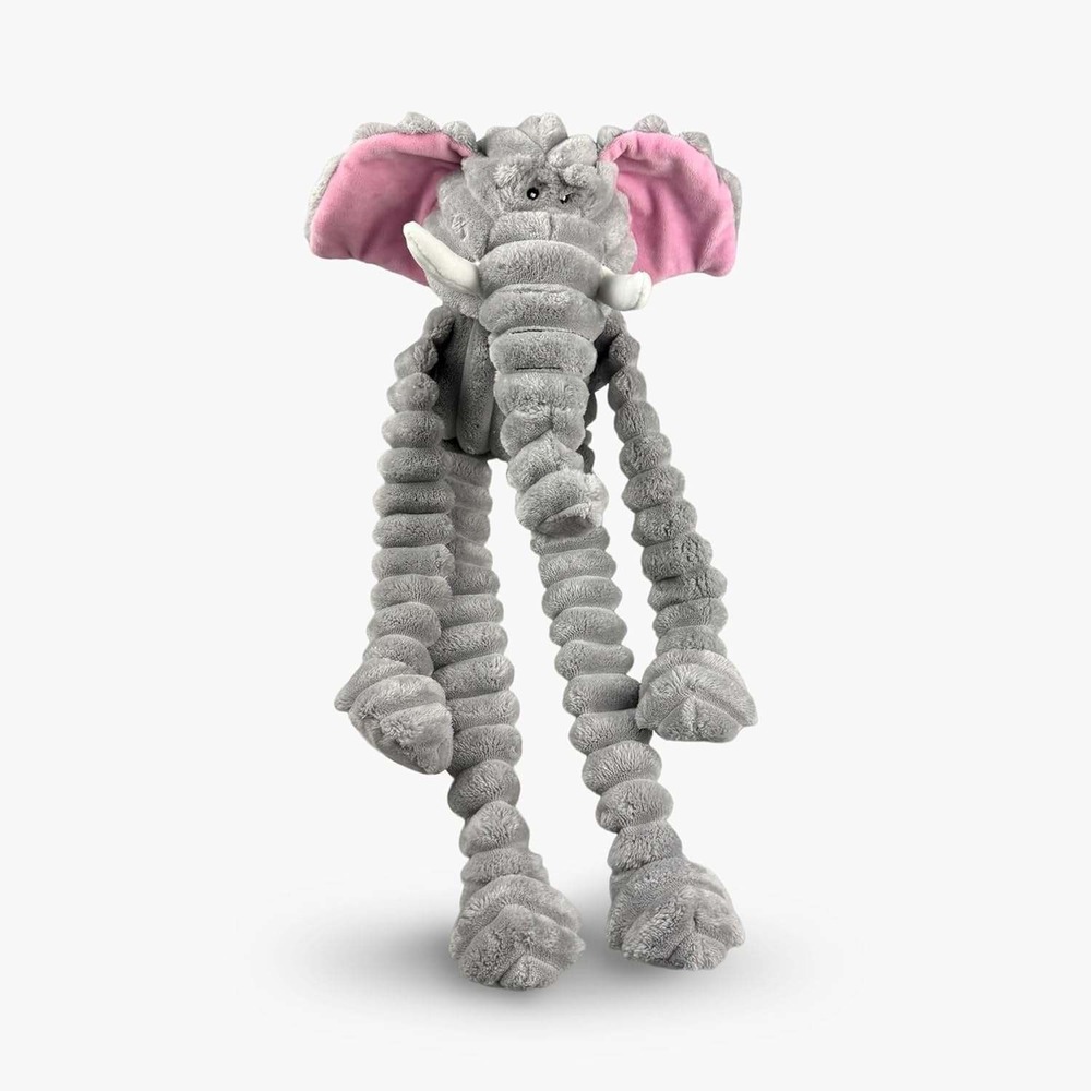 Nandog ‎ XL Elephant Dog Toy Gray Pink Ribbed Plush Squeaky Extra Large 25 Inch